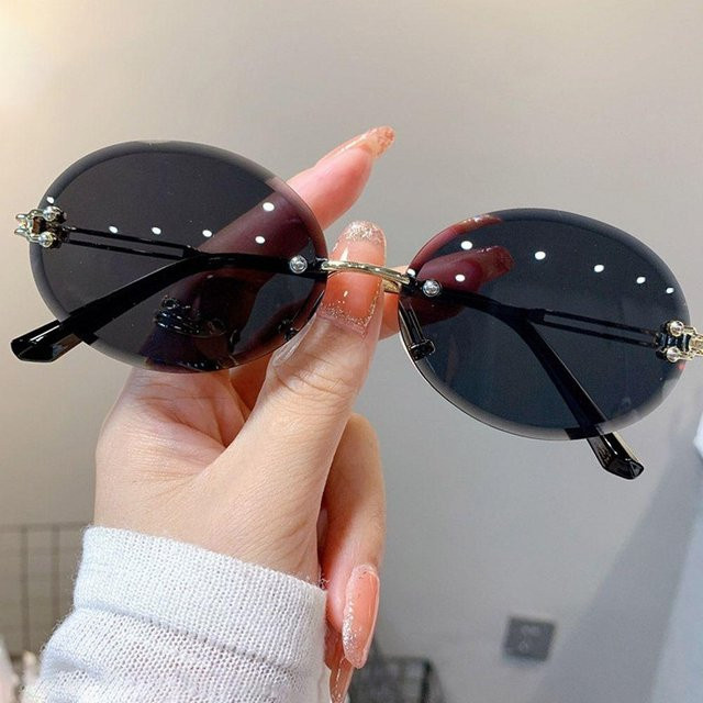 Ovale Sonnenbrille, randlos, Metall, Unisex, Black - Bild 1
