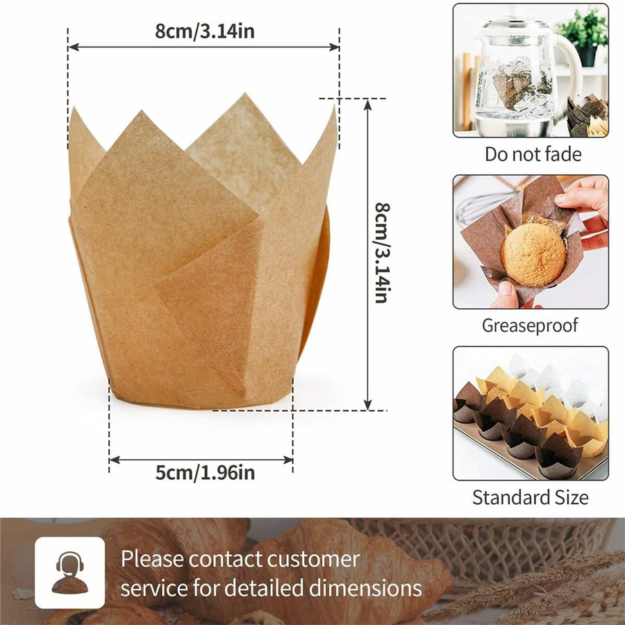 50 Stück Tulip Muffin Cupcake Papierförmchen von JUN JUN in Kaffeebraun und Weiß, Öldichte Backpapier-Liner zum Dekorieren von Kuchen und Muffins - Bild 3