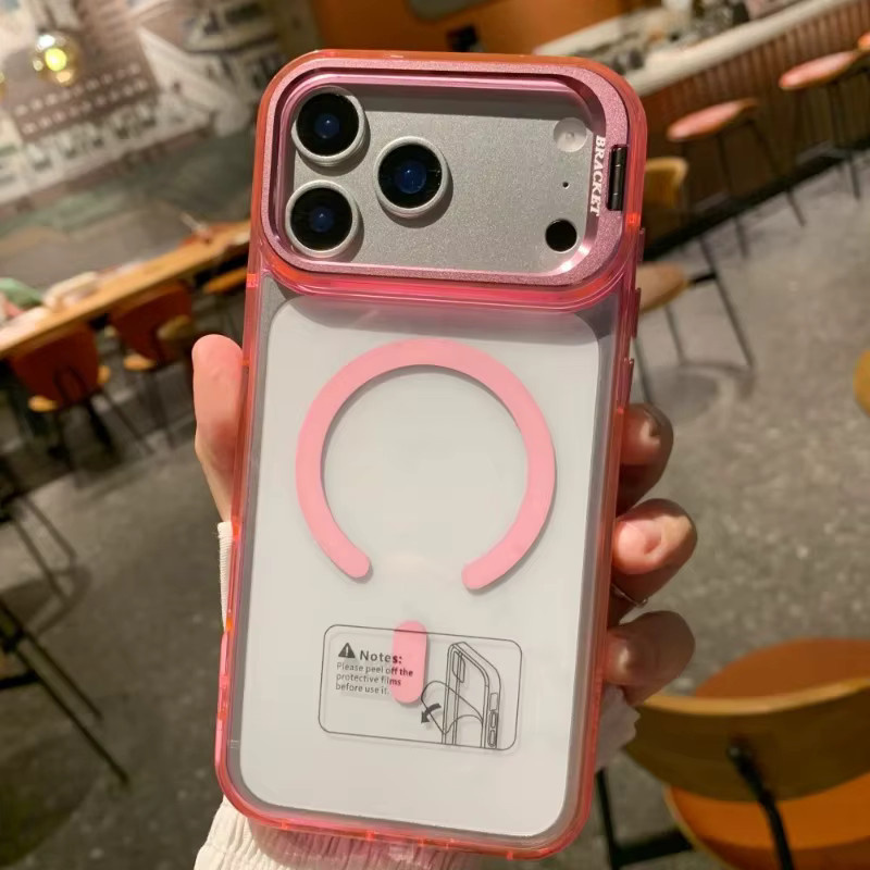 MagSafe iPhone Hülle mit faltbarem Legierungs-Objektivring-Ständer, transparent und blau, passend für iPhone 13, 14, 15, 16 und 17 Pro Max Air - Bild 2