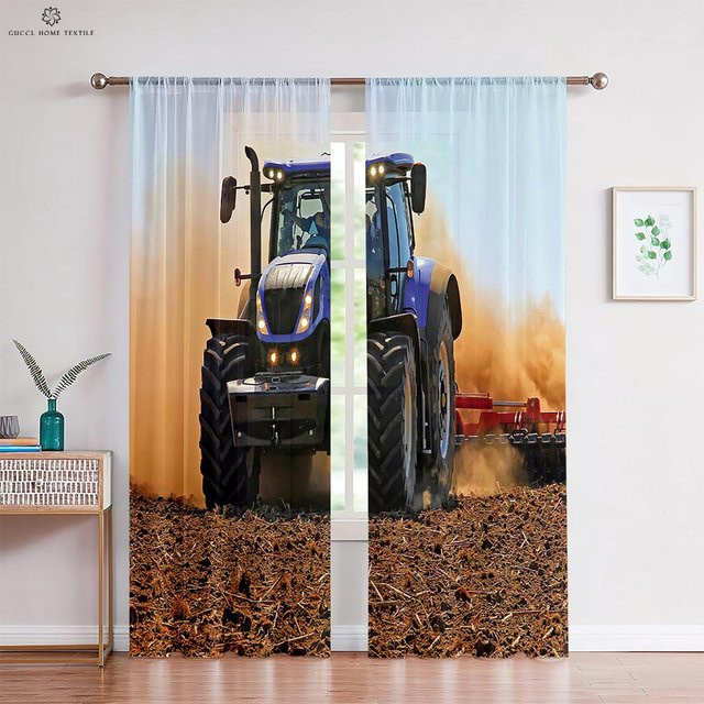 Yiran Furniture Vorhänge mit 3D-Traktor-Druck, 2er-Set, halbtransparent, Mehrfarbig, Breite: 50 cm, Höhe: 160 cm - Bild 1