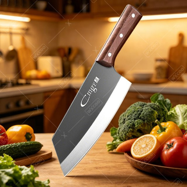 WXCOO 1-3-teiliges professionelles Küchenmesser-Set aus Edelstahl mit Holzgriff bestehend aus Fleischmesser und Hackmesser - Bild 1