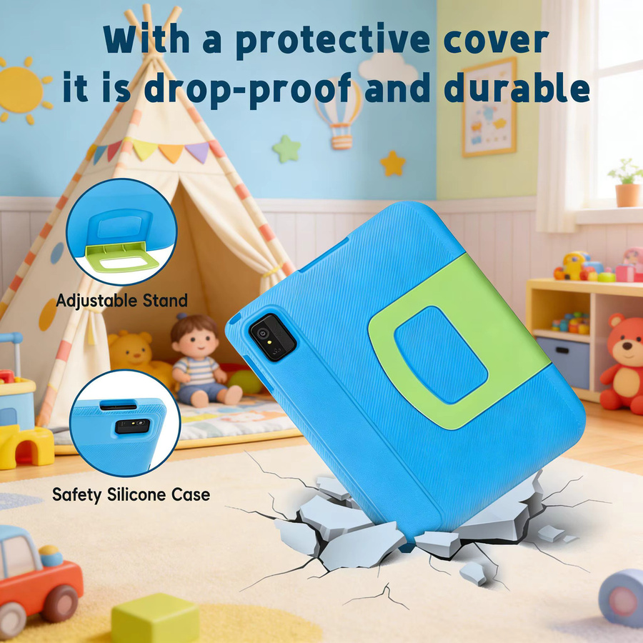 Paitanry Kinder-Tablet mit 10,1 Zoll HD IPS Bildschirm, Android 15, 8 GB RAM, 64 GB Speicher, Octa-Core, WiFi 6, 5000mAh Akku und sturzsicherer Hülle mit verstellbarem Ständer in Blau - Bild 2