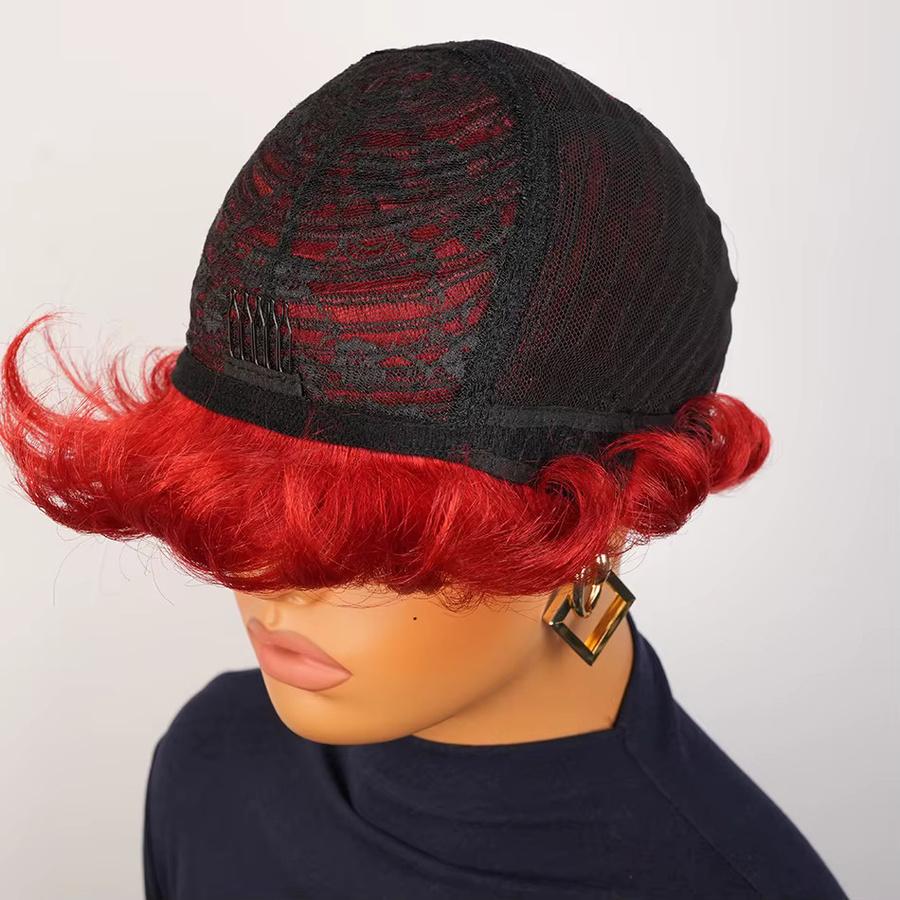 OYM HAIR Pixie-Schnitt-Perücke, Remy-Echthaar, Burgundy, mit Pony, Damen - Bild 4