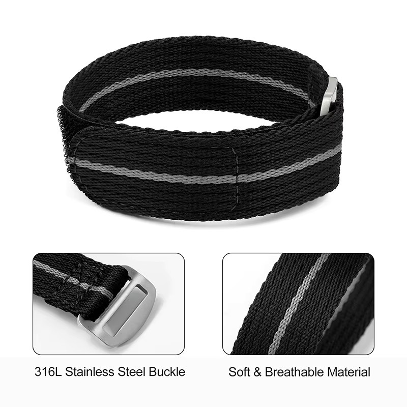 Watchdives Uhrenarmband Nylon, Schwarz, Unisex, 20 mm, 22 mm - Bild 3