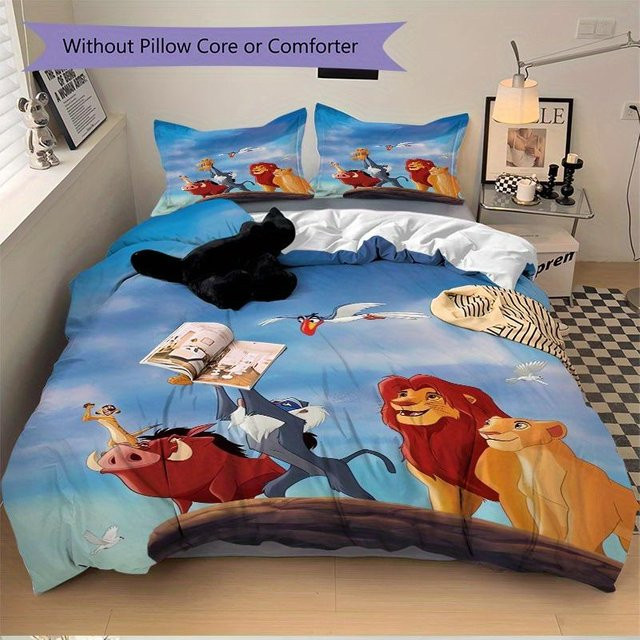 YglEight 3-teiliges Bettwäsche-Set König der Löwen mit Simba und Timon, Bettbezug und Kissenbezüge, Polyester, Mehrfarbig, B: 240 cm, H: 220 cm - Bild 1