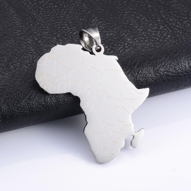 YULIN Halskette mit Anhänger Afrikanische Karte, Edelstahl, Silber, Unisex - Bild 1