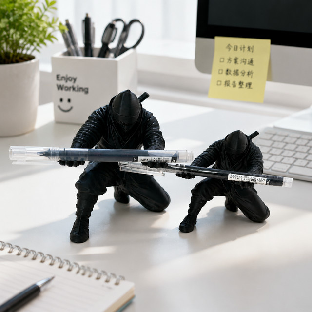 Ninja Desktop-Organizer 3D-gedruckter Stifthalter in Schwarz, kreatives Samurai-Ornament für deinen Schreibtisch, B/H: 12 x 10,8 cm - Bild 1