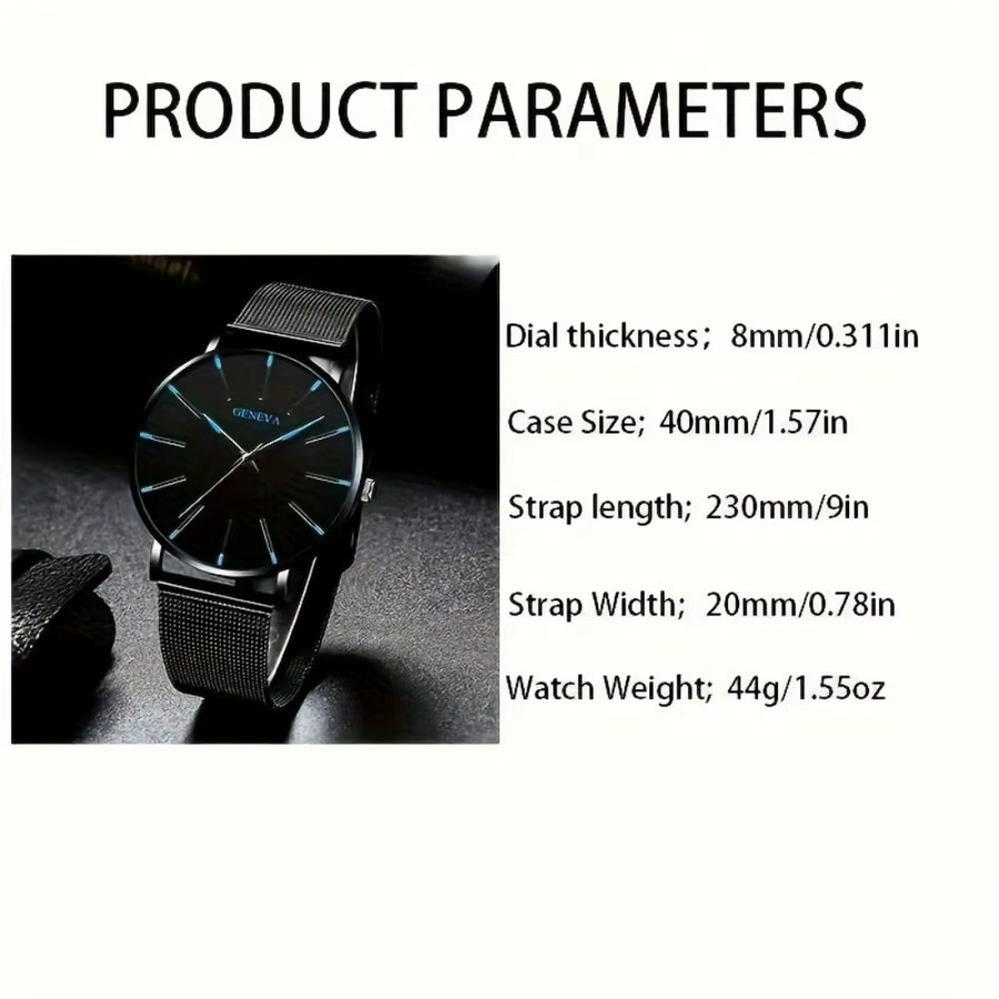 RUNERR Armbanduhr-Set, Quarz, Edelstahl, Schwarz, Herren - Bild 2