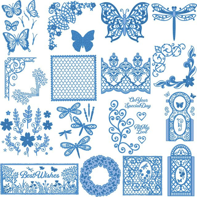Metall-Stanzer Libelle und Schmetterling in Blau für DIY Scrapbooking und Papierarbeiten - Bild 1