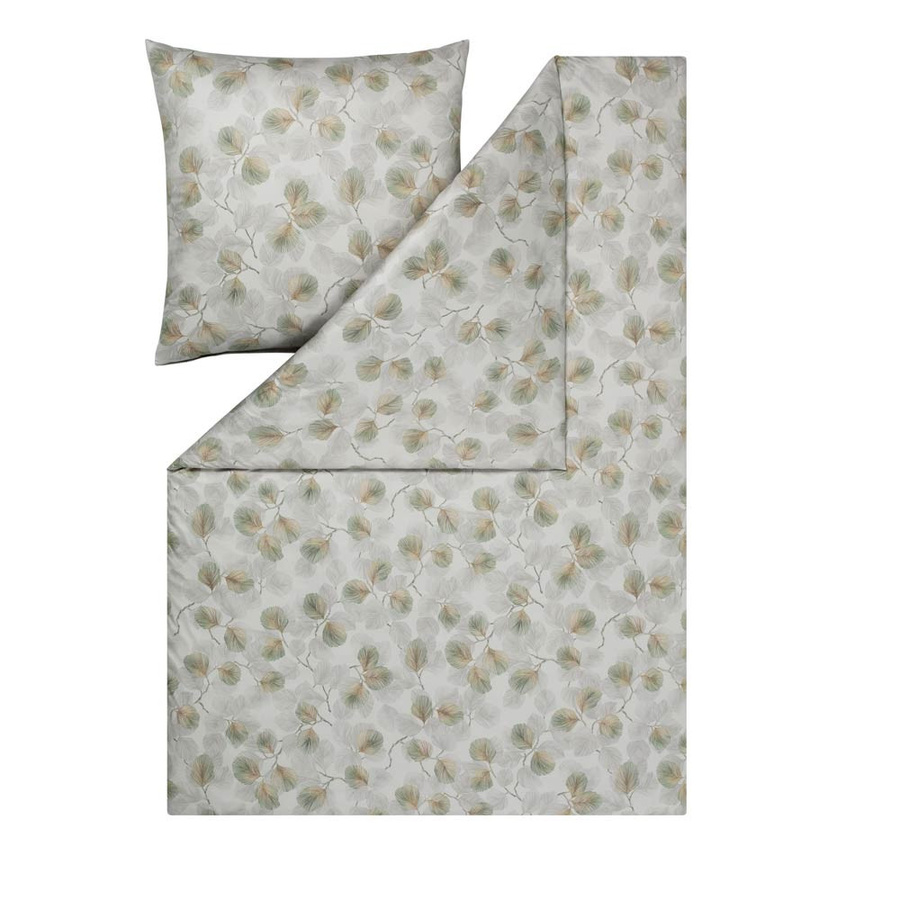 Estella Mako Jersey Bettwäsche Rebecca khaki grau mit Ästen und Blättern, B/H: 155 x 220 cm und 80 x 80 cm - Bild 1