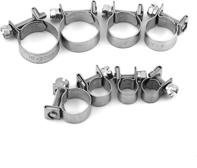 10 Stück ZJCHAO Edelstahl-Schlauchklemmen in Silber für Ölrohre, Durchmesser: 6 mm bis 20 mm - Bild 1