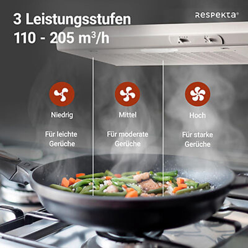 Respekta Dunstabzugshaube DH620WL in Weiß und Edelstahl, Unterbauhaube mit Abluft oder Umluft, B/H/T: 60 x 7,6 x 47 cm - Bild 4