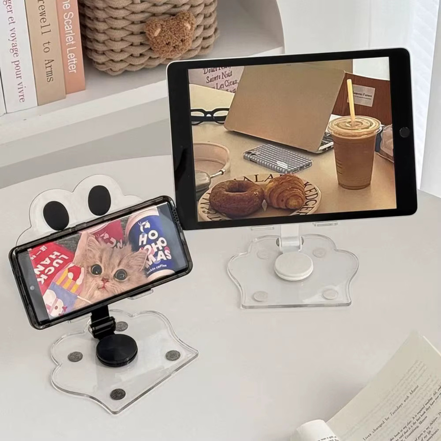 Tragbarer und drehbarer Tabletständer im Katzenpfoten-Design aus Acryl, faltbarer Telefonhalter für den Schreibtisch in Weiß und Transparent - Bild 3