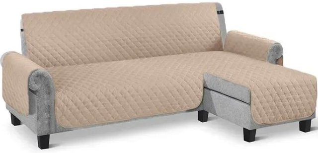 Wasserdichter Ecksofabezug in Beige für L-Form Sofas, gesteppter Universal Couchbezug aus Polyester und Elastan-Stretch - Bild 1