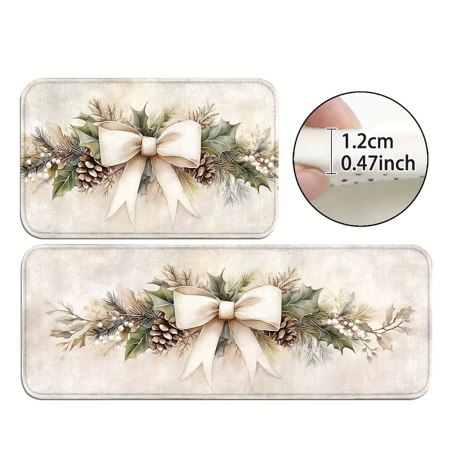 VIKAMA Weihnachtliche Bodenmatte Bowlace in Weiß, rutschfest und superabsorbierend, B/T: 60 x 40 cm - Bild 2