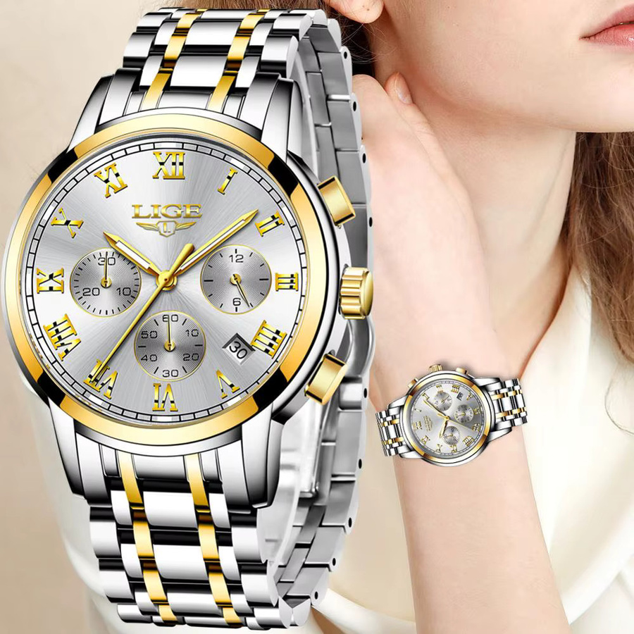 LIGE Armbanduhr Quarz, Edelstahl, Silber, Weiß, Damen - Bild 2