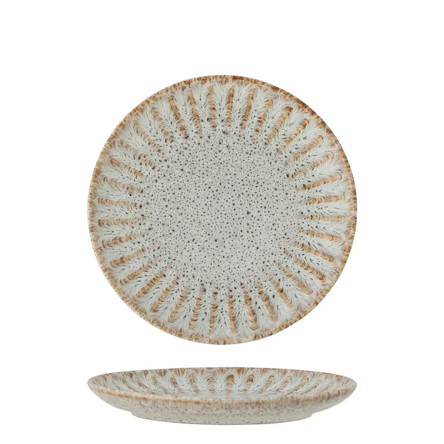 Bloomingville Teller aus Steingut in der Farbe Natur mit Fleur-Design, Durchmesser: 21 cm - Bild 1