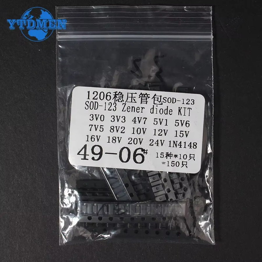 YTDMEN Zenerdioden-Kit SMD 150 Stück in Schwarz mit 15 Werten von 3,3 V bis 15 V für SOD-123, 1206, SOD-323 und 0805 Gehäuse - Bild 2
