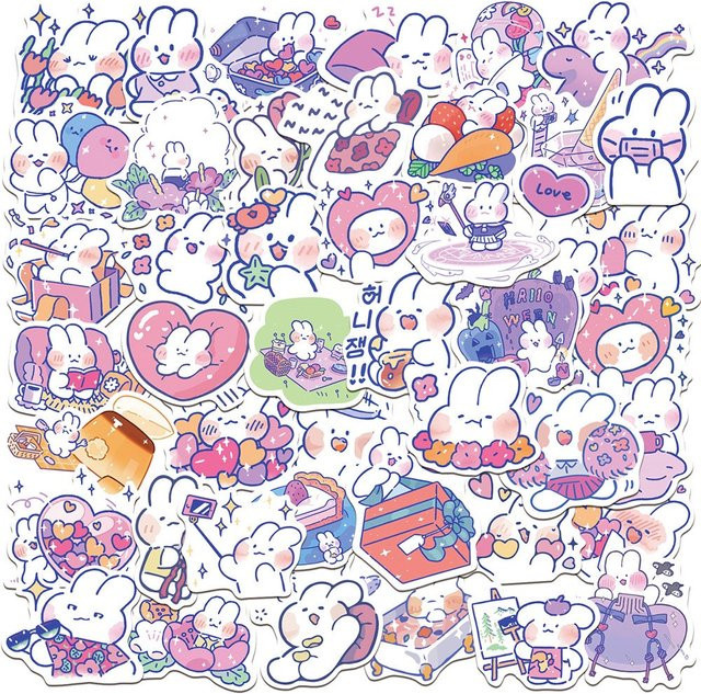 50 Stück Kawaii Hasen Dekorative Aufkleber in Multicolour von BulingBulingStickers Store für Kunsthandwerk, Planer, Scrapbook und DIY - Bild 1