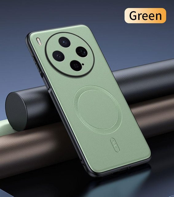 Magnetische Leder Schutzhülle für VIVO X300 in Grün, rutschfeste PC+TPU Abdeckung mit Anti-Fingerabdruck-Funktion - Bild 1
