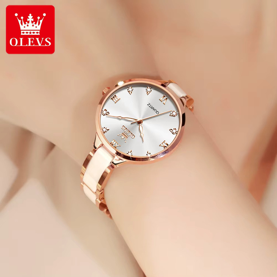 OLEVS Armbanduhr, Quarz, Edelstahl, Keramik, Bicolor, Weiß, Damen - Bild 2