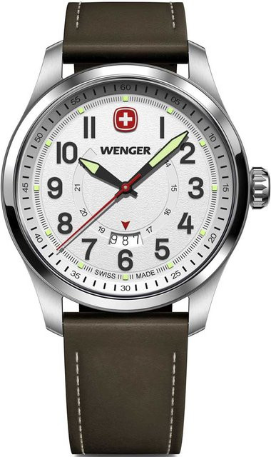 Wenger Herrenuhr Terragraph, Quarz, Edelstahlgehäuse, 43 mm, Leder, Silber - Bild 1