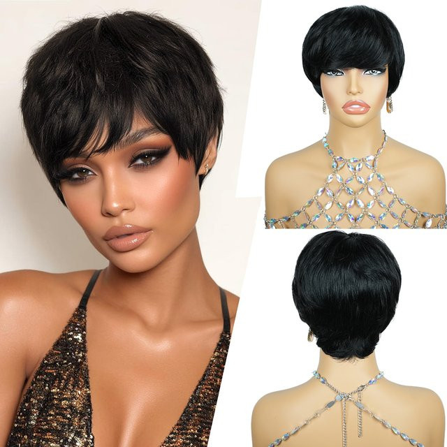 OYM HAIR Pixie Cut Perücke, 100 % Echthaar, Glattes Haar, Damen - Bild 1