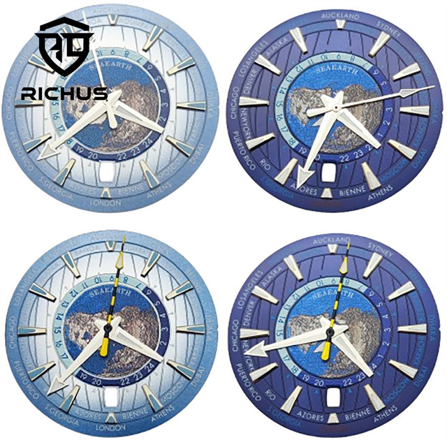 RICHUS Zifferblatt mit Zeigern, grün leuchtend, 33,5 mm, Silber, Uhrenzubehör - Bild 1
