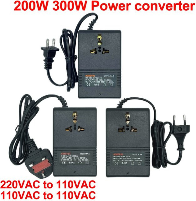 Spannungswandler Reiseadapter Schwarz 220 V auf 110 V Abwärtstransformator 200 W 300 W - Bild 1