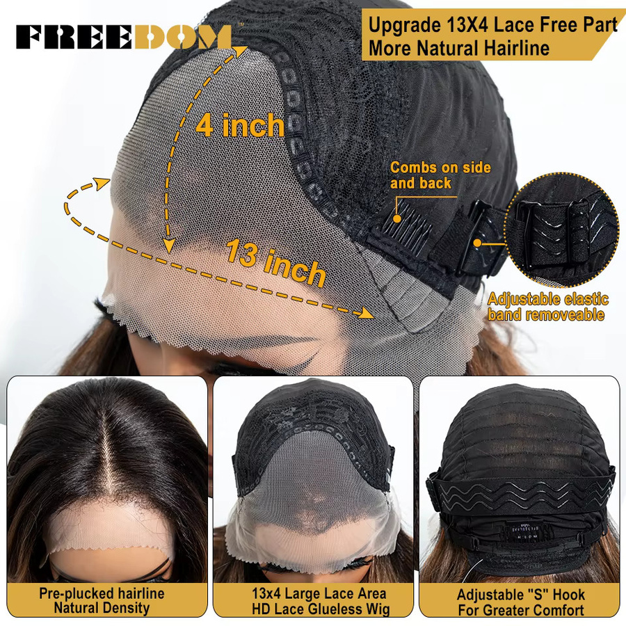 FREEDOM Synthetische Lace-Front-Perücke, 14 Zoll Bob mit Pony, Ombre-Braun-Highlight, Damen - Bild 5