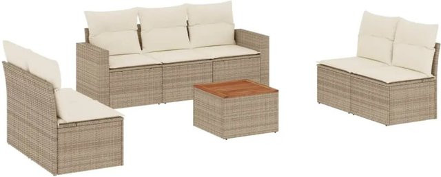 vidaXL 8-teilige Garten-Sofagarnitur aus Poly-Rattan und Akazienholz in Beige-Creme mit Kissen - Bild 1