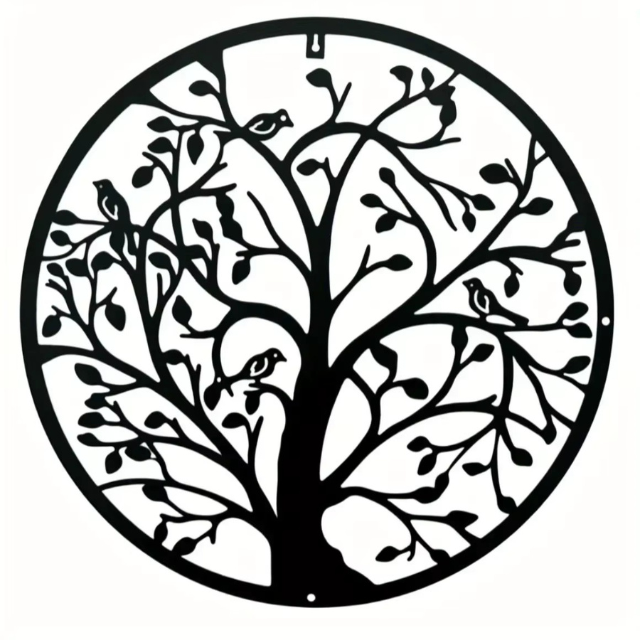 CIFBUY Wanddekoration Baum des Lebens aus Metall in Schwarz, Moderne Runde Natur-Wandkunst mit Floralem Design - Bild 4