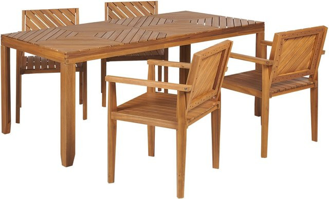 Beliani Gartentisch Set BARATTI in Heller Holzfarbe Braun - Bild 1