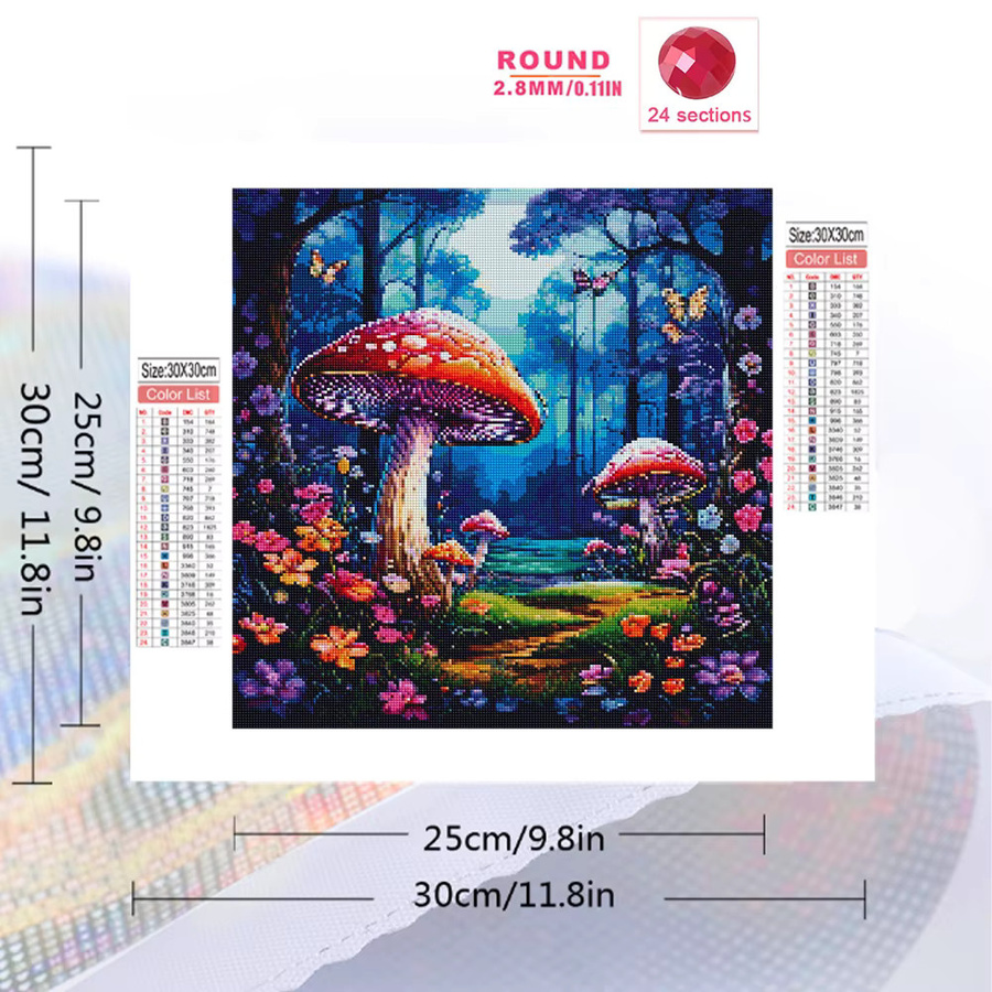 Momoart Diamant-Malerei Set Pilz-Landschaft mit Blumen als DIY Mosaik-Malerei in Multicolour, B/H: 20 x 20 cm - Bild 2