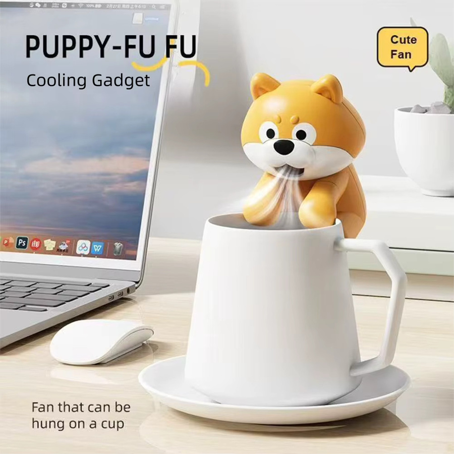 Dreaminglight Mini-Clip-On-Lüfterbecher in Gelb mit niedlichem Hunde-Design aus Kunststoff - Bild 2