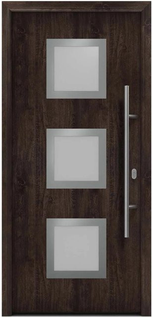 EcoStar Haustür Isopro IP 810S in Eiche Dunkel mit Glaseinsatz, B/H: 110 x 210 cm, DIN Rechts - Bild 1