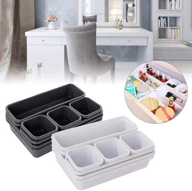 8-in-1 Schubladenteiler Organizer Set aus Kunststoff für Büro, Küche und Make-up in Grau und Weiß - Bild 1