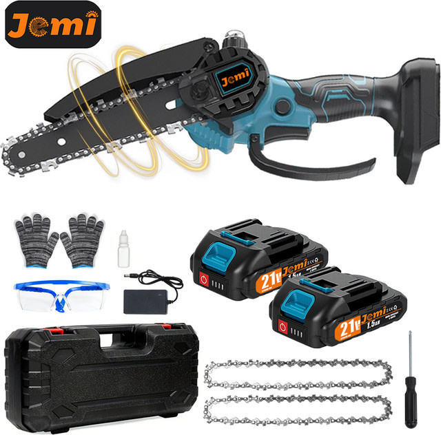 Jemi Tool 6-Zoll Akku-Kettensäge in Blau, tragbare Handkettensäge kompatibel mit Makita LXT zum Schneiden von Holz und für Heimwerken - Bild 1