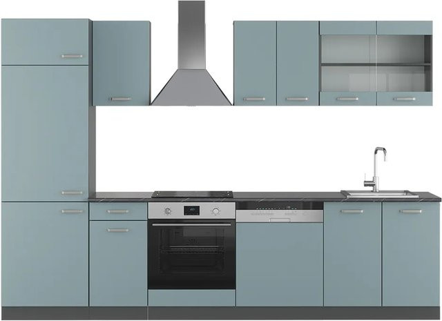 Vicco R-Line Küchenzeile modern in Blau-Grau und Anthrazit, Breite: 300 cm, Höhe: 207 cm, Tiefe: 60 cm - Bild 1
