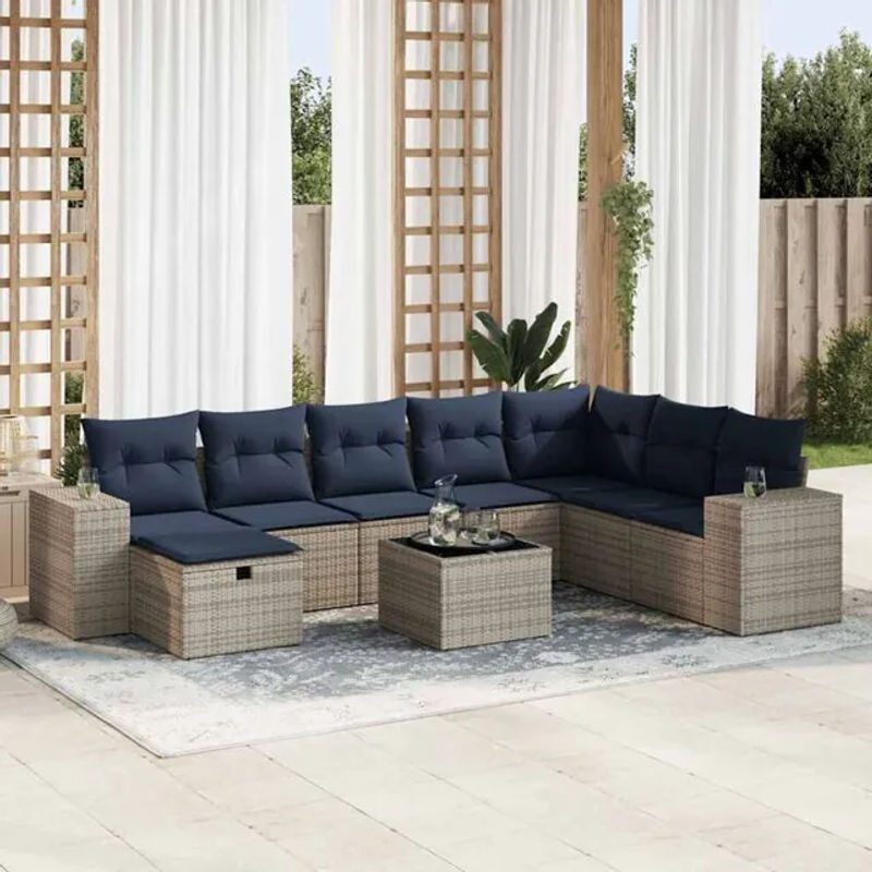 9-teilige moderne Garten-Sofagarnitur mit Kissen aus grauem Poly-Rattan von vidaxl - Bild 1