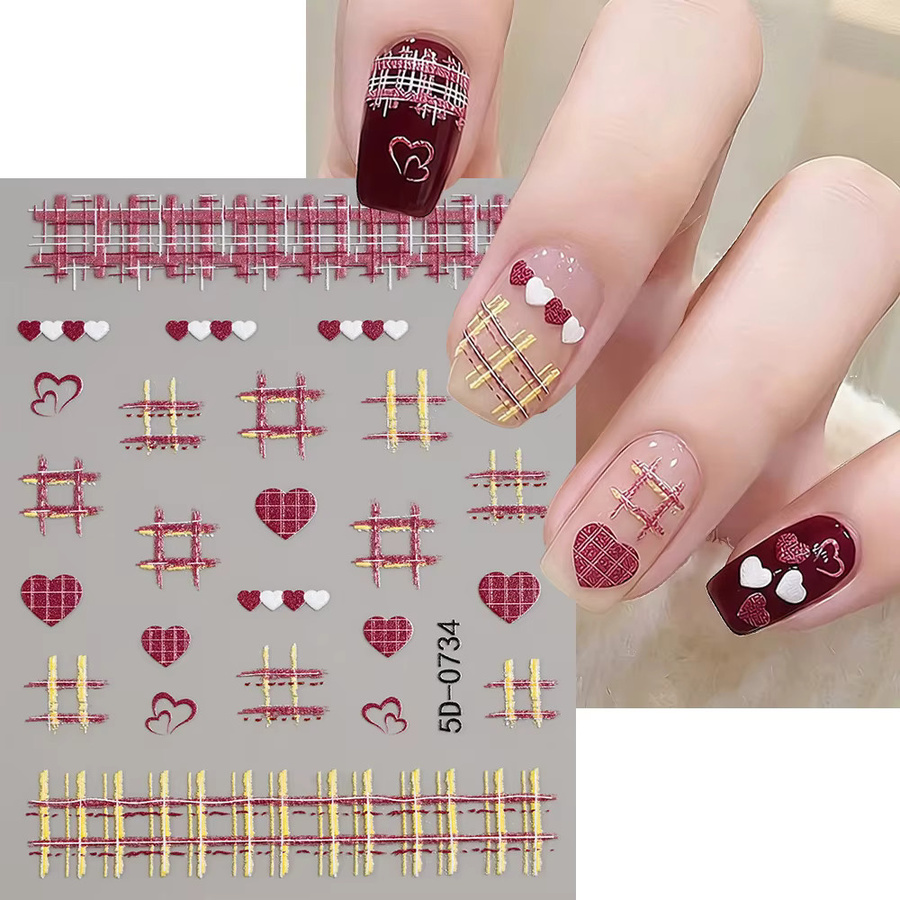 MAFANAILS Nagelaufkleber, Rote Herz-Karo, Glänzend - Bild 2