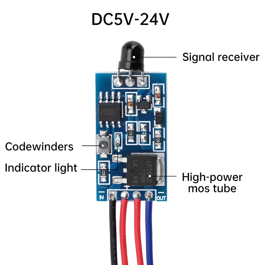 diymore Infrarot-Fernbedienungs-Empfangsmodul mit 2 Schlüsselschaltern für DC 2,5 V-5 V und DC 5 V-24 V, Lerntyp Code Sendeempfänger - Bild 3