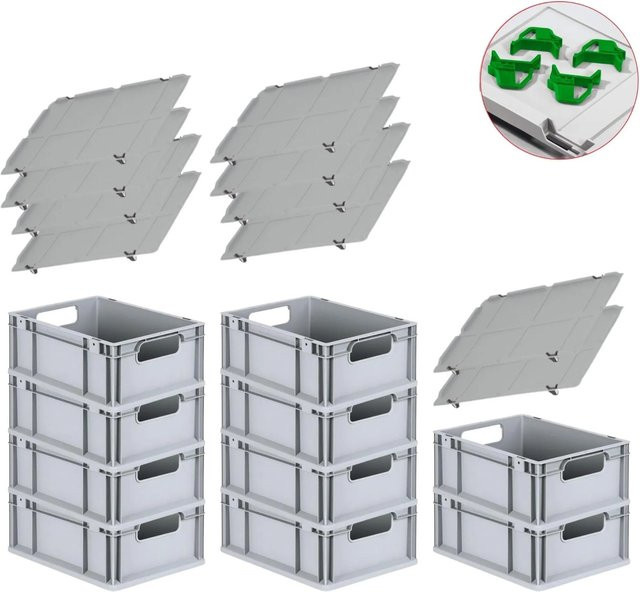 PROREGAL Spar Set mit 10x Eurobox Nextgen Economy in Grün inklusive Auflagedeckeln und 4x Schiebeschnappverschlüssen, H x B x T: 17 x 30 x 40 cm, 16 Liter pro Box - Bild 1