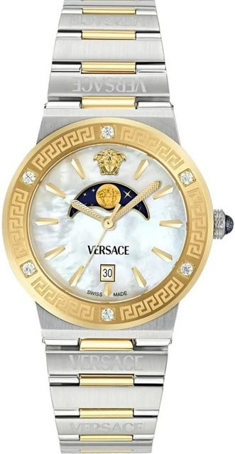 Versace Damenuhr, Quarz, Edelstahl, Perlmutt, Diamanten, Moonphase, 38 mm - Bild 1