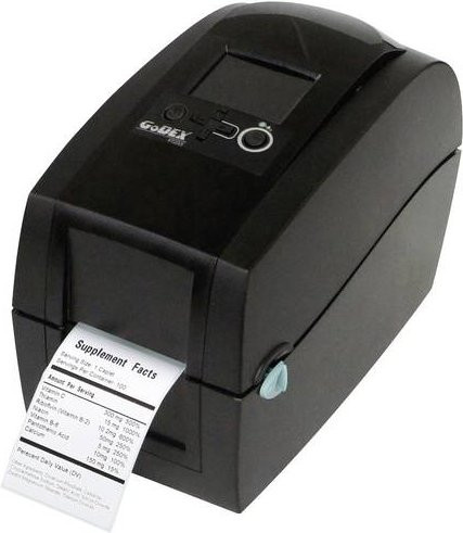 Godex RT200i Etikettendrucker für Thermotransfer- und Thermodirektdruck mit 203 x 203 dpi, max. Etikettenbreite 60 mm, USB, RS-232 und LAN, Schwarz - Bild 1