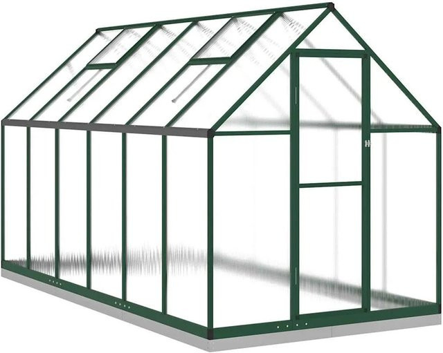 Furnicato Gewächshaus mit Fundamentrahmen und Lüftungsfenster in Grün, B: 334 cm, T: 169 cm, H: 202 cm, aus Aluminium und Polycarbonat - Bild 1