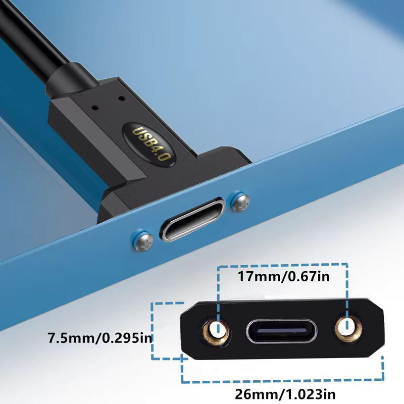AXONUS USB4 Typ-C Panel-Verlängerungskabel mit Ohrschraube, Thunderbolt 4 kompatibel, 240 W, Schwarz - Bild 4