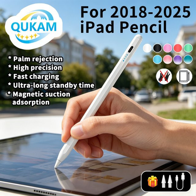 Qukam Intelligenter Stylus-Stift mit Handballenerkennung in Weiß für iPad Pro, Air und Mini - Bild 1