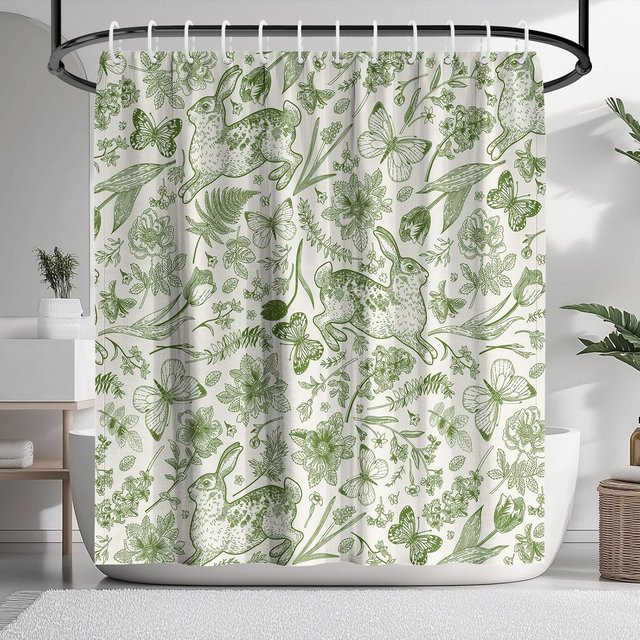Dunika Chen Duschvorhang Tropisches Botanisches Design mit Regenwaldpflanzen und Dschungelorchideen, Grün, B/H: 120 x 180 cm - Bild 1