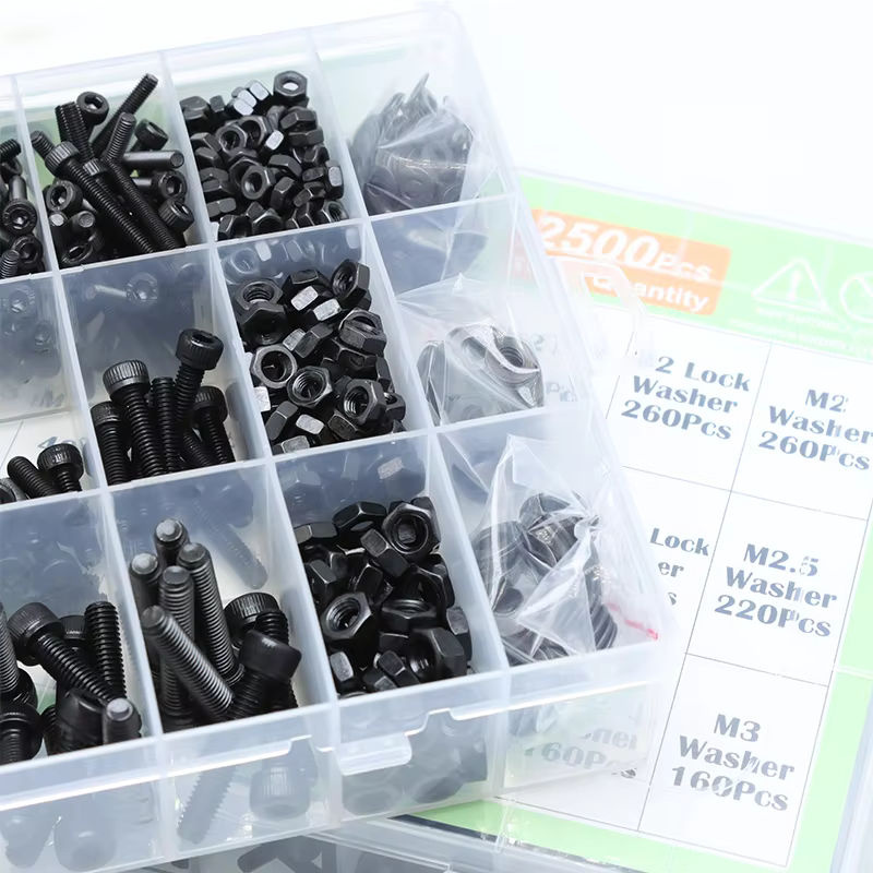 YMAX Schraubenset mit Innensechskantschrauben, Muttern und Unterlegscheiben aus Kohlenstoffstahl Güteklasse 12.9 in Schwarz, M2 bis M6 - Bild 3